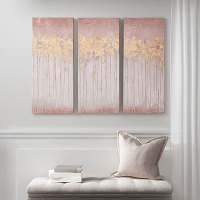 Gulches Gold Foil Abstract 3-Piece Canvas Wall Art Set - Luxe Elegance for Modern Spaces