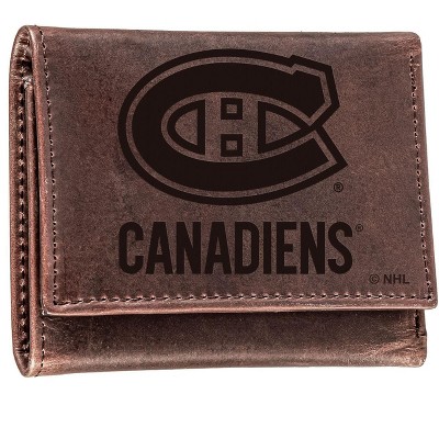 Evergreen NHL Montreal Canadiens Brown Leather Trifold Wallet Officially Licensed with Gift Box