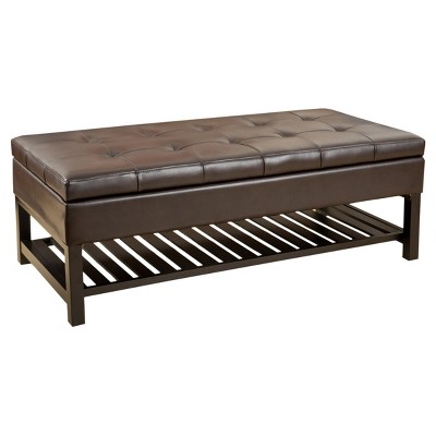 Miriam Wood Rectangle Storage Ottoman Bench with Bottom Rack - Espresso - Christopher Knight Home