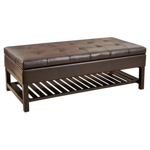 Miriam Wood Rectangle Storage Ottoman Bench With Bottom Rack Espresso Christopher Knight Home Target