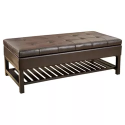 Miriam Wood Rectangle Storage Ottoman Bench with Bottom Rack - Espresso - Christopher Knight Home