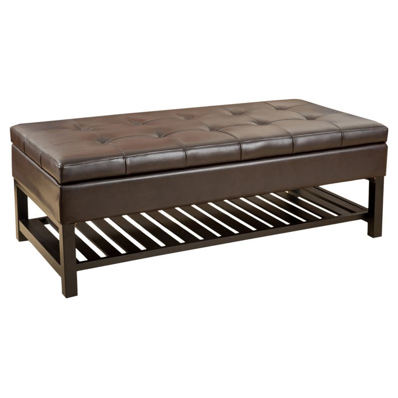 Miriam Wood Rectangle Storage Ottoman Bench with Bottom Rack - Espresso - Christopher Knight Home, 1 of 7