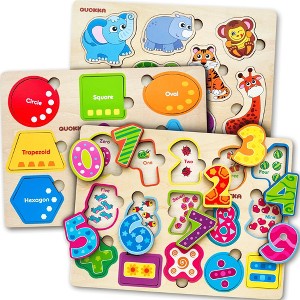 QUOKKA Wooden Puzzles for Kids 2 3 4 – Numbers Animals Shapes Puzzles for Toddlers 1 3 4 Year Old – Travel  Educational Game for Boys and Girls - 1 of 4