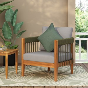 Acacia Wood Outdoor Club Chair with Handwoven Rope & Waterproof Cushion, 28"W Patio Lounge-3irtyhousy - 1 of 4