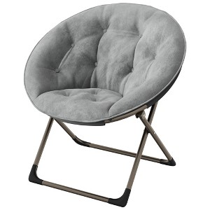 Comfy Oversized Saucer Chair for Adults, Soft Faux Fur Plush Folding Moon Chair, Metal Frame Reading Lounge Chair for Bedroom Living Room Dorm Office - 1 of 4
