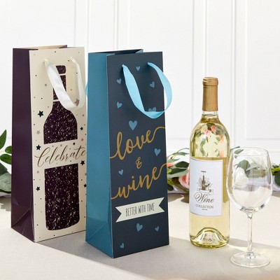 Elegant Multicolor Paper Wine Bottle Gift Bags with Satin Handles, 12 Pack