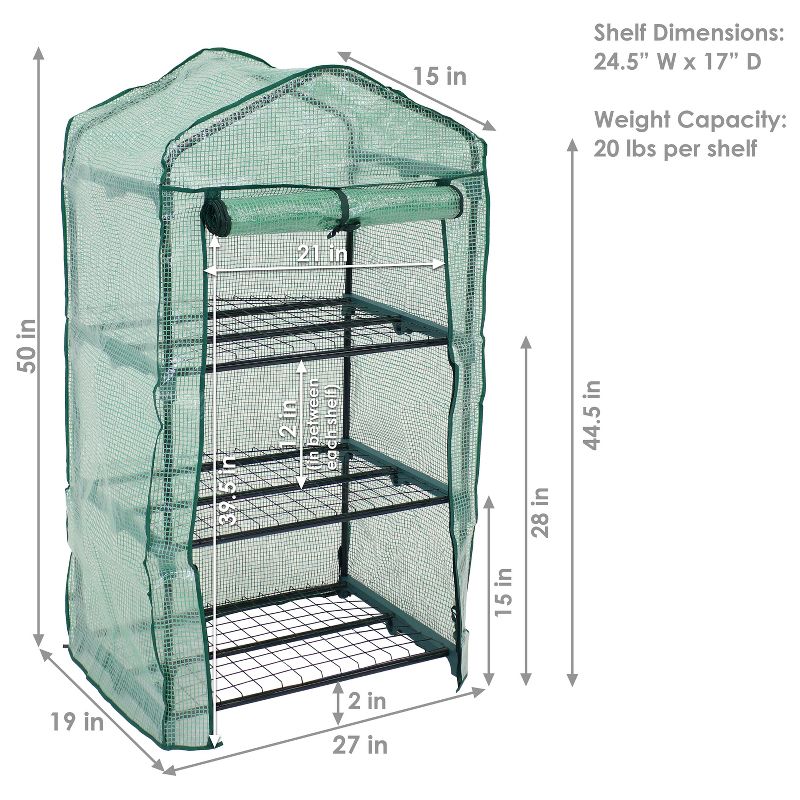 Sunnydaze Outdoor Portable Growing Rack 3-Tier Greenhouse with Roll-Up Door - 3 Shelves - Green, 4 of 13