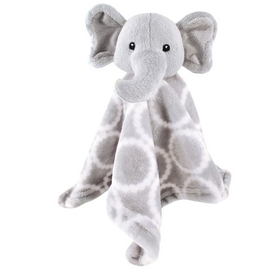 Neutral Gray and White Plush Baby Blanket with Elephant Security Blanket