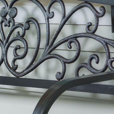 Evergreen Black Metal Scrollwork Garden Bench