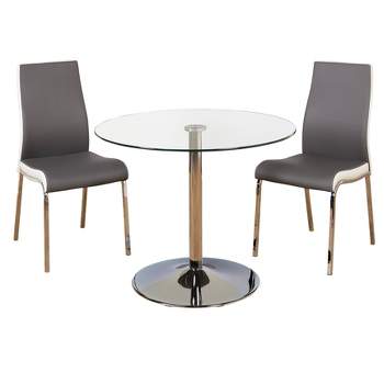 3pc Nora Round Pedestal Table Dining Set Gray/White - Buylateral