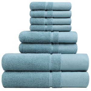 PiccoCasa 100% Combed Cotton Soft 600 GSM Absorbent lightweight Shower Towel Set 8 Pcs - 1 of 4