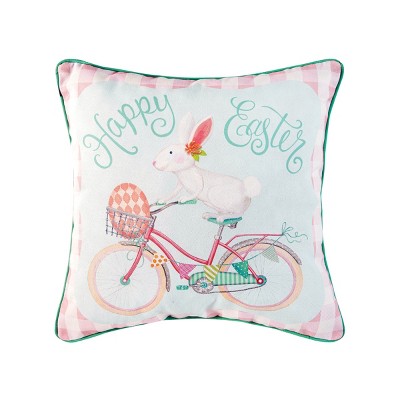 C&F Home 18" x 18" Spring "Happy Easter" Bunny Rabbit Riding Bicycle Printed Accent Throw Pillow