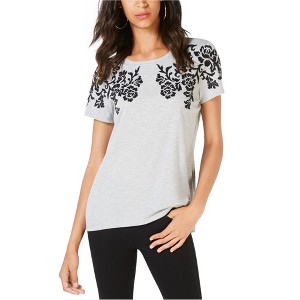 I.N.C International Concepts Womens Floral Applique Embellished T-Shirt, Grey, X-Large - 1 of 1