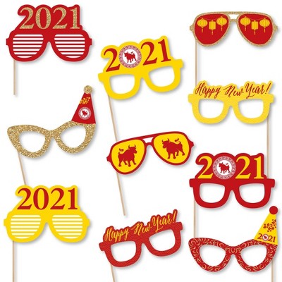 Big Dot of Happiness Chinese New Year Glasses - Paper Card Stock 2021 Year of The Ox Party Photo Booth Props Kit - 10 Count