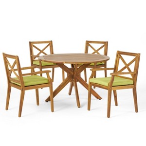 Christopher Knight Home Llano Outdoor Acacia Wood 5 Piece Dining Set with Water Resistant Cushion - 1 of 4