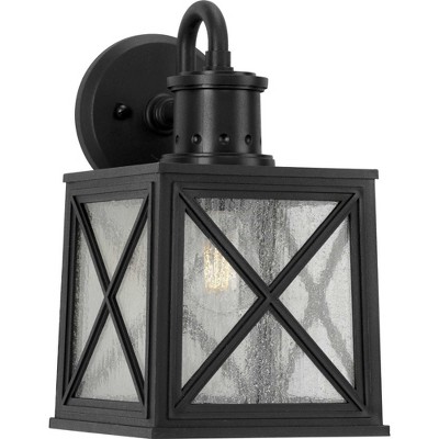 Black Metal Outdoor Lantern with Clear Seeded Glass