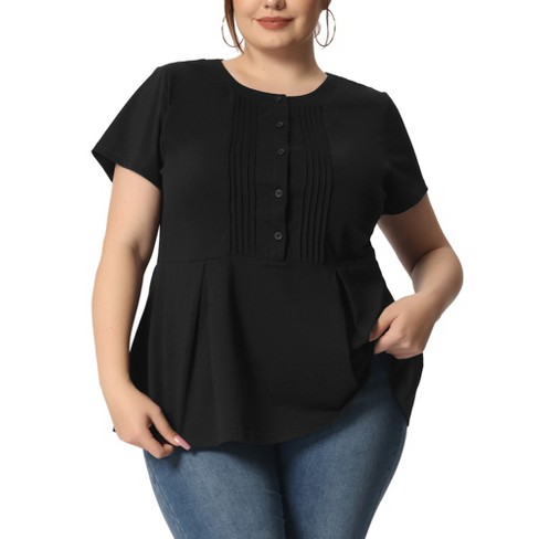 Agnes Orinda Women's Plus Size Pintuck Half Placket Button Front Peplum  Blouses Black 4x : Target