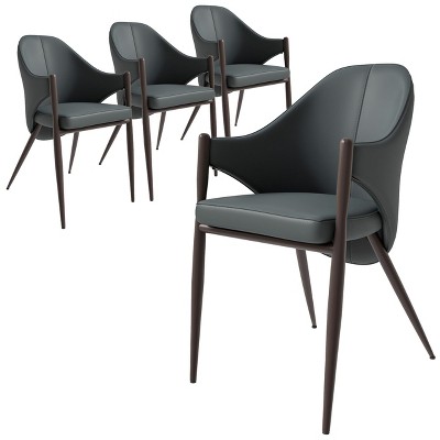 Set of 4 Upholstered Leather Dining Chairs with Iron Legs, Modern Accent Armchairs for Kitchen