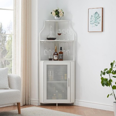 Corner Bar Cabinet with Glass Holder, Industrial Wine Cabinet with Adjustable Shelf, Liquor Cabinet Bar Cabinet, Corner Display Cabinet