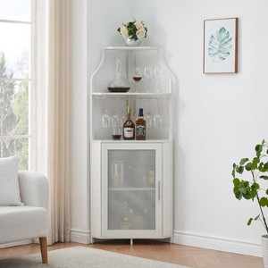 Corner Bar Cabinet with Glass Holder, Industrial Wine Cabinet with Adjustable Shelf, Liquor Cabinet Bar Cabinet, Corner Display Cabinet - 1 of 4