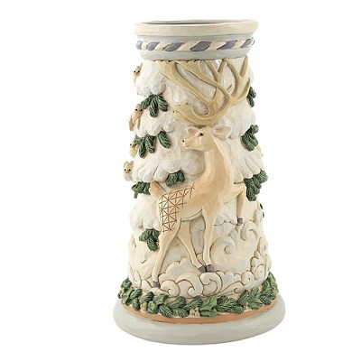 Jim Shore 9.25" Woodland Pillar Candle Holder White Heartwood Creek  -  Decorative Figurines