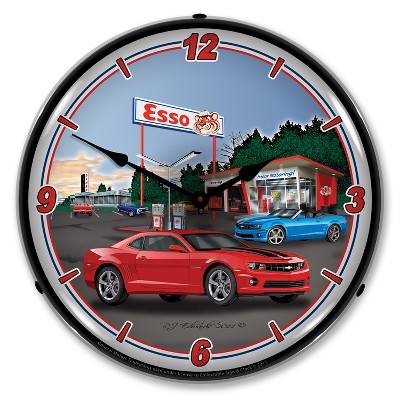 Collectable Sign & Clock | Camaro Esso Station LED Wall Clock Retro/Vintage, Lighted