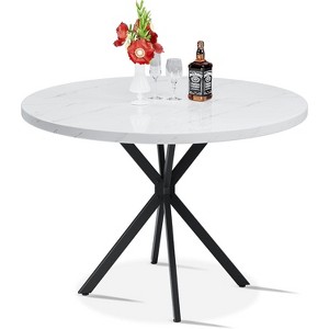 Hooseng 38.5" Round Dining Table Modern Style Kitchen Table With MDF Table Top And X-Shaped Pedestal Metal Legs, Small Bar Table For 2 To 4 People - 1 of 4