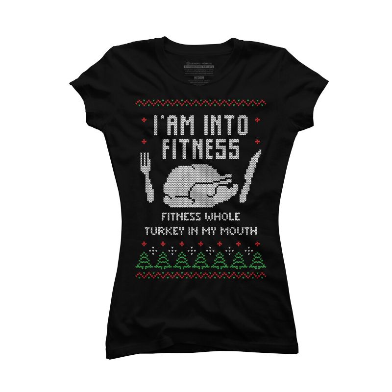 Junior's Design By Humans Fitness Whole Turkey Ugly Christmas Sweater By shirtpublic T-Shirt, 1 of 4
