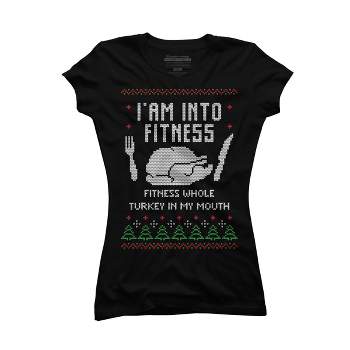 Junior's Design By Humans Fitness Whole Turkey Ugly Christmas Sweater By shirtpublic T-Shirt