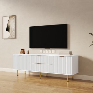 Racxily Modern Warm White TV Cabinet - Durable Modern Warm White TV Cabinet (63¡±W) with 2 Drawers for Living Room Bedroom - 1 of 4