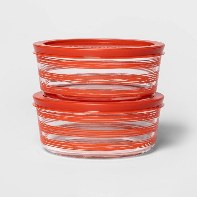 3 Cup 2pk Round Decorative Food Storage Container Set Red - Room Essentials™