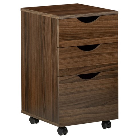 Homcom 3 Drawer Storage Cabinet With Castors For Home Office Brown Wood Grain Target