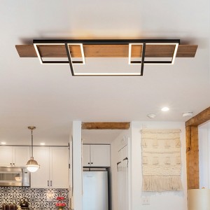 LLHZSY 37 2/5" W 3-Lights Wood Flush Mount Ceiling Light Fixture-3000K - 1 of 4