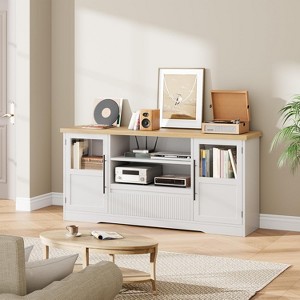 CuisinSmart Retro TV Stand Up To 75'' TVs, Farmhouse Media Console TV Cabinet with 2 Glass Doors&Open Shelves, for Living Room Bedroon - 1 of 4