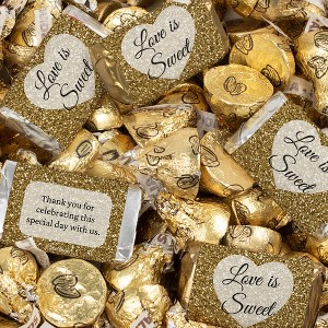 Wedding Gold Chocolate Candy Assortment - Wrapped Miniatures & Gold Kisses - Glitter Heart - 1 of 4