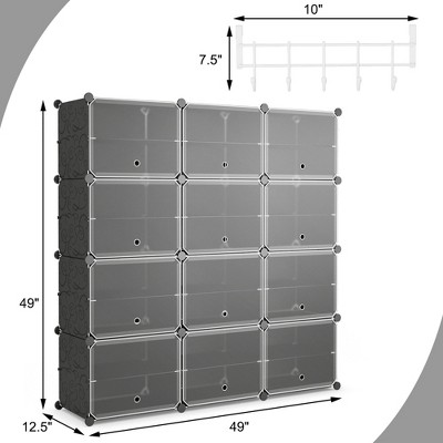 Black Metal and Plastic 12-Cube Shoe Rack Organizer