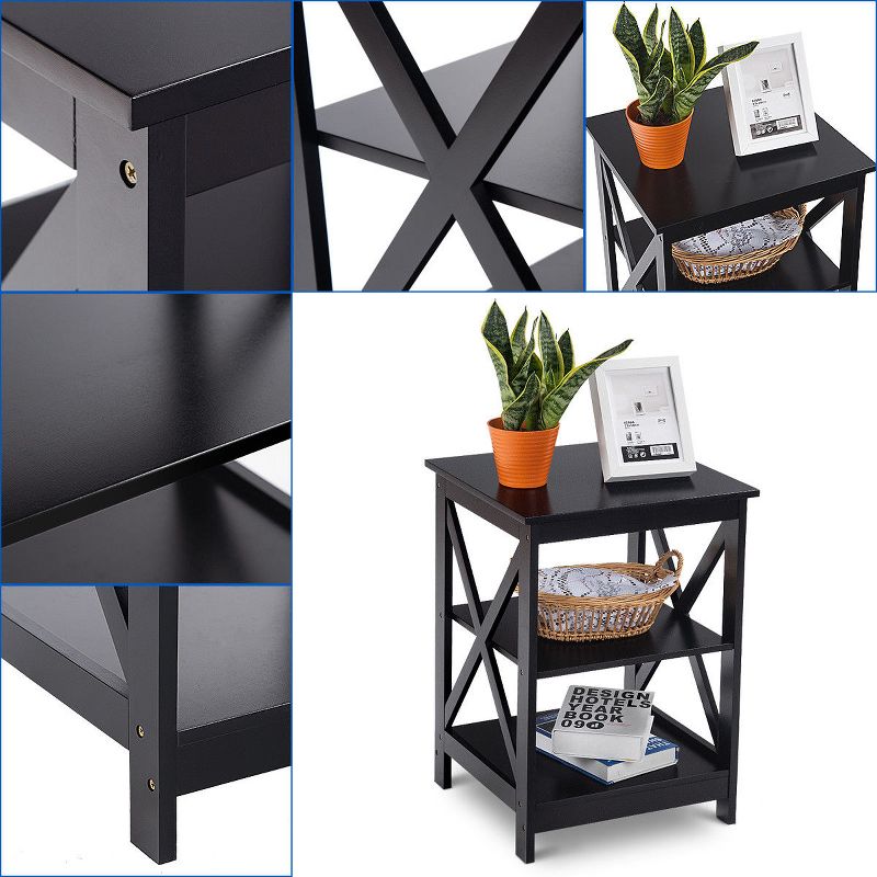 Costway 3-Tier Nightstand End Table Storage Display Shelf Living Room Furniture Black, 5 of 11