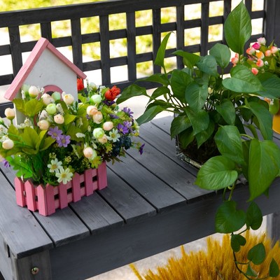 Gray Wooden Garden Potting Bench with Sliding Tabletop and Storage