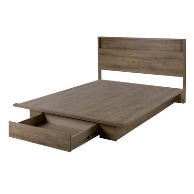 South Shore Full/Queen Holland Bed and Headboard Set Brown/Weathered Oak: Laminated Particle Board, 500lb Capacity