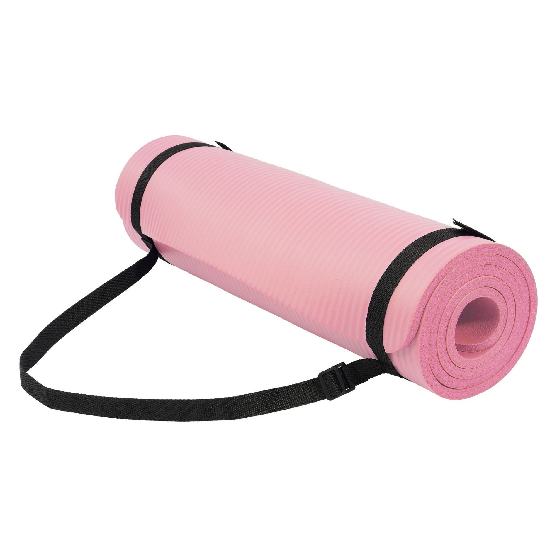 Fitvids 1/2-Inch Thick High Density Foam Exercise Yoga Mat with Carrying Strap, For Cushioning The Body Against Hard Floors, Pale Pink