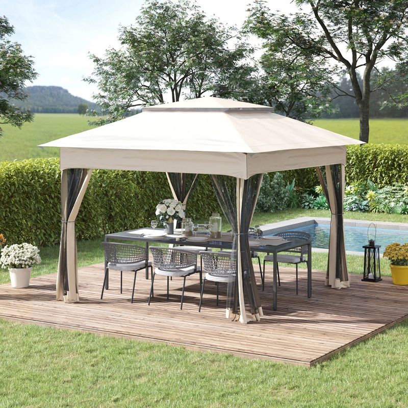 Outsunny 11' x 11' Pop Up Gazebo Outdoor Canopy Shelter with 2-Tier Soft Top, and Removable Zipper Netting, Event Tent with Large Shade, and Storage Bag for Patio, Backyard, Garden, 4 of 8