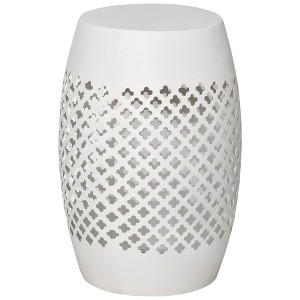Infurnic Patio End Tables Modern Patio Side Table Round Hollow Drum Side Table, Accent Table for Indoor and Outdoor, White, 12.5"*12.5"*18" - 1 of 4