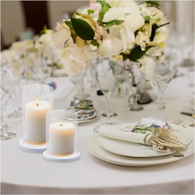 White Glass Hurricane Candle Holders with Wooden Base, Set of 2