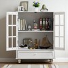 Sideboard Buffet Cabinet with Double Glass Doors and Drawer, Solid Wood Legs, Adjustable Shelves, Vintage Bronze Handles for Kitchen or Dining Room - 3 of 4