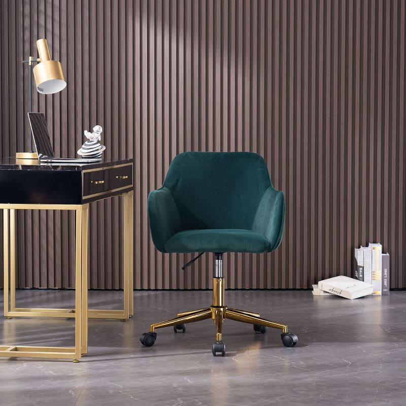 Velvet Fabric Home Office Chair With Gold Metal Leg,Desk Chair with 360° Swivel and Adjustable Height,Rolling Chair with Universal Wheels-The Pop Home, 1 of 8