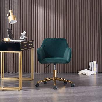 Velvet Fabric Home Office Chair With Gold Metal Leg,Desk Chair with 360° Swivel and Adjustable Height,Rolling Chair with Universal Wheels-The Pop Home