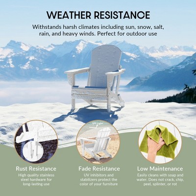 White HDPE Outdoor Folding Adirondack Chair with Wide Armrests