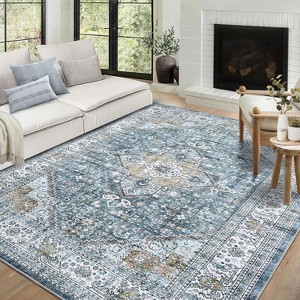 Acekool 9x12 Washable Area Rug, Soft Non-Slip Oriental Medallion Carpet, No Shedding Large Floor Mat for Living Room Bedroom Dining Room, Grey - 1 of 4