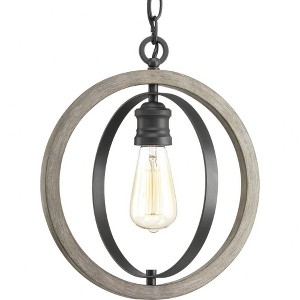 Progress Lighting Conestee 1-Light Mini Pendant, Steel, Graphite Finish, Armillary-Style Frame, Galvanized/Antique White - 1 of 2
