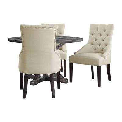 Elegant Cream Upholstered Wood Side Chair with Tufted Detailing (Set of 2)